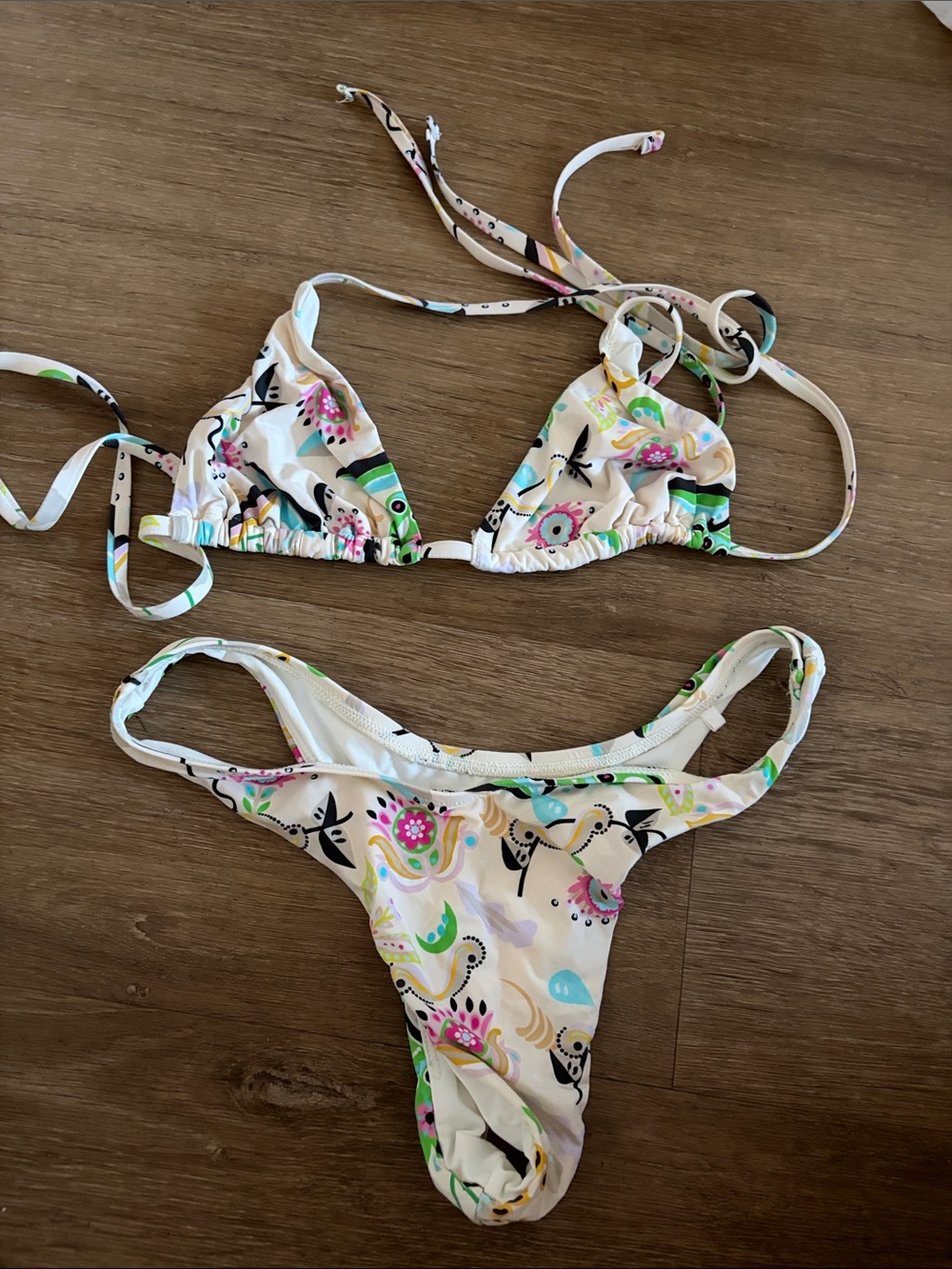 Cynthia Rowley White Floral Print Triangle Bikini